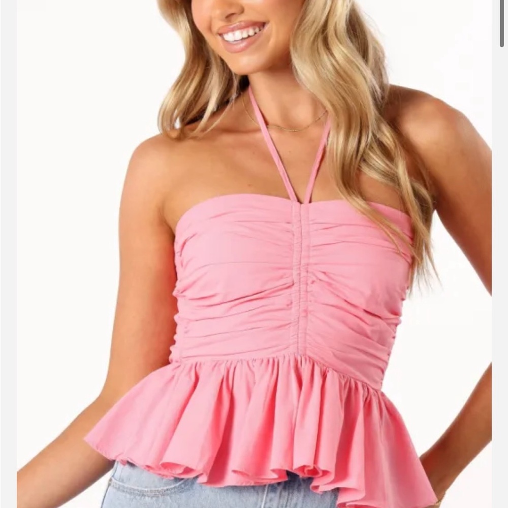 Petal & Pup Pink Ruched Halter Crop Top